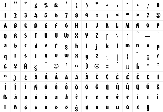 Honda Eo Regular  glyph index