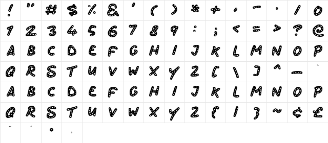 Stitchy Missy Regular  glyph index