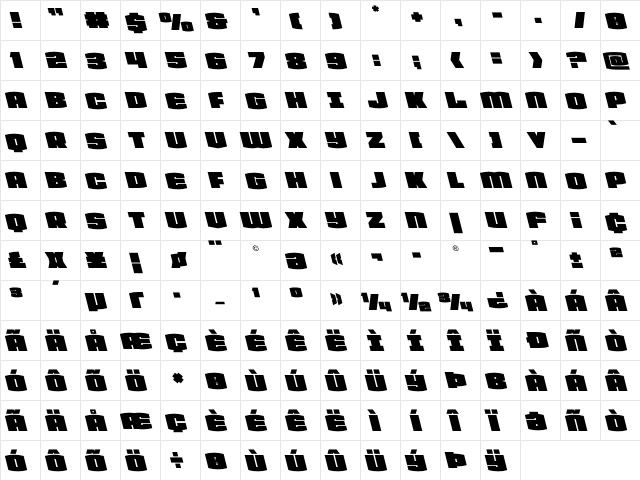 Team Galaxy Leftalic Regular  glyph index