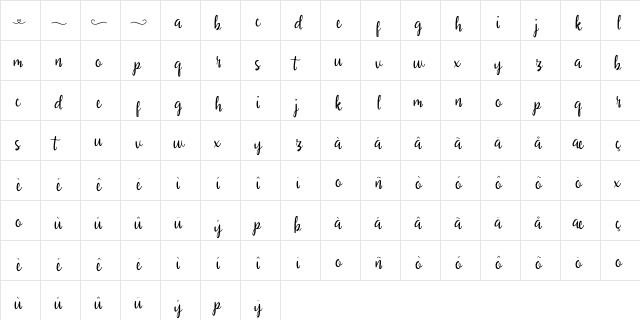 YouMe Regular  glyph index