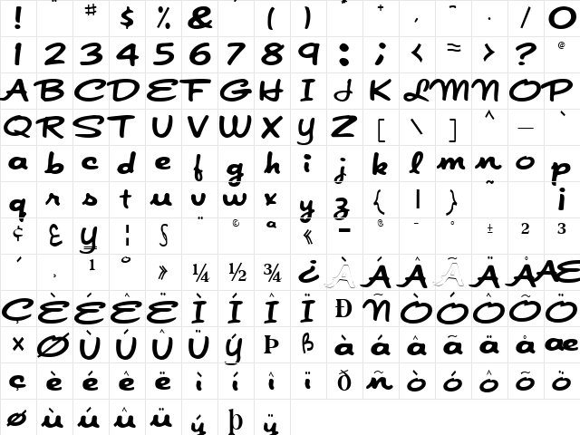 Japan Regular  glyph index