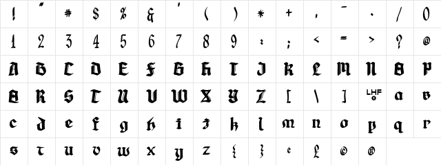 LHF Gotheau Regular  glyph index