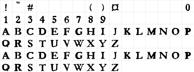 Brave Dave Regular  glyph index