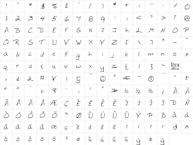 LEHN200 Regular  glyph index