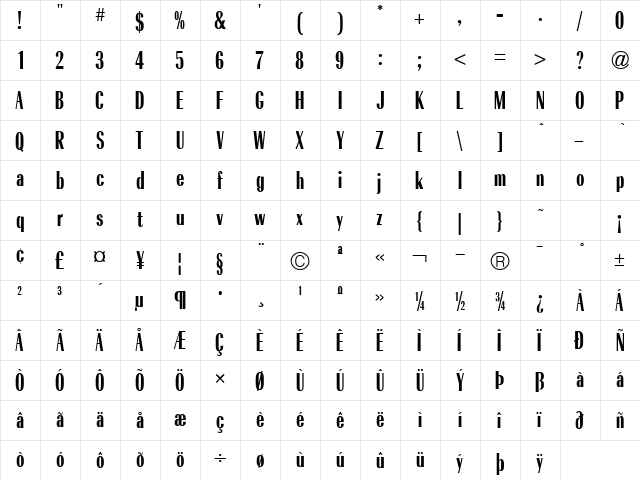 Radiant Cond ICG Regular  glyph index