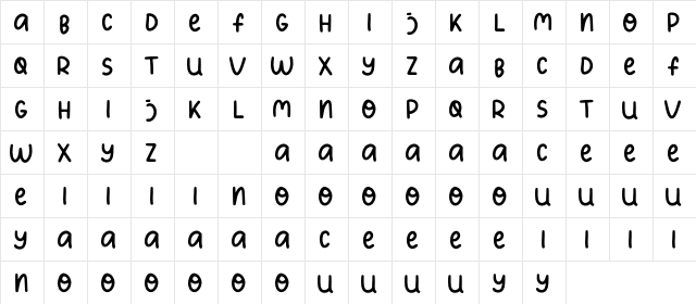 Kids Planet Regular  glyph index