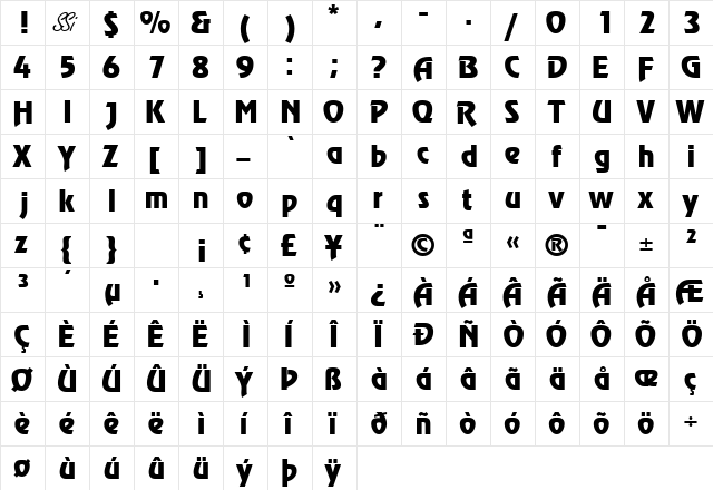 ChorusLineSSK Bold  glyph index