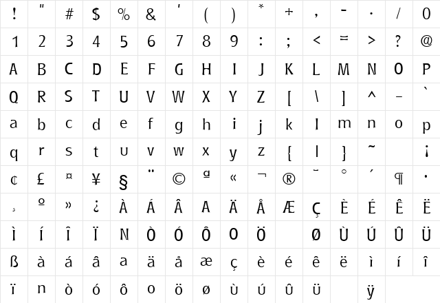 RoundestLH Regular  glyph index