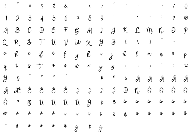 brushnyoe Regular  glyph index
