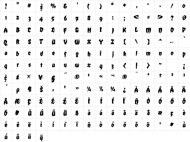 SlavonicSSK Bold  glyph index