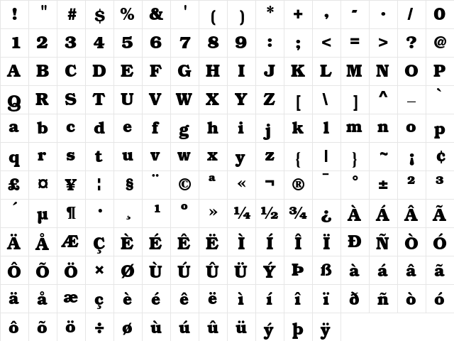 ITC Bookman Bold  glyph index