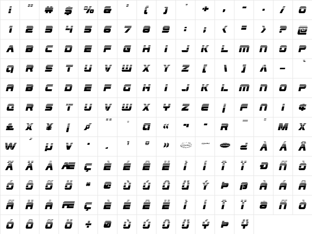 Edge Racer Halftone Italic Italic  glyph index