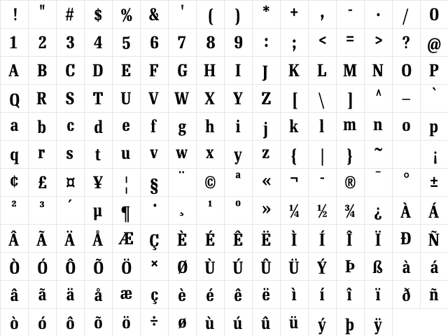 RePublic Book Bold Cond  glyph index