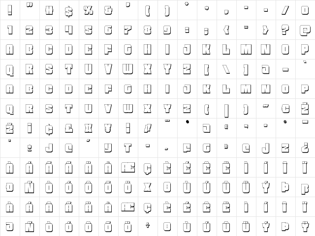 Funk Machine 3D Regular  glyph index