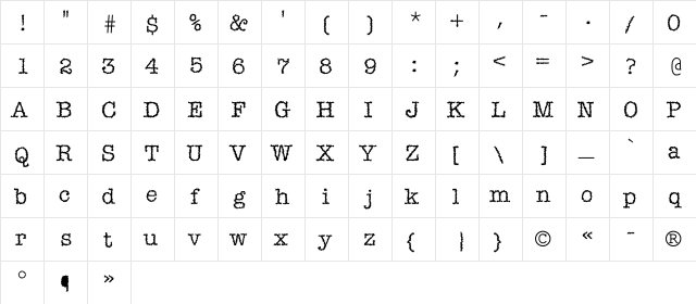 Mistica Regular  glyph index