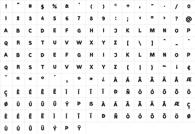 BroshK Medium  glyph index