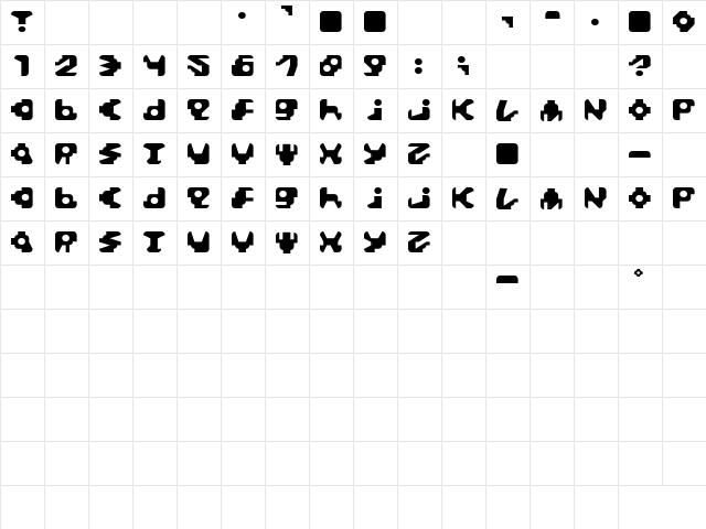 PaccerRegular Regular  glyph index