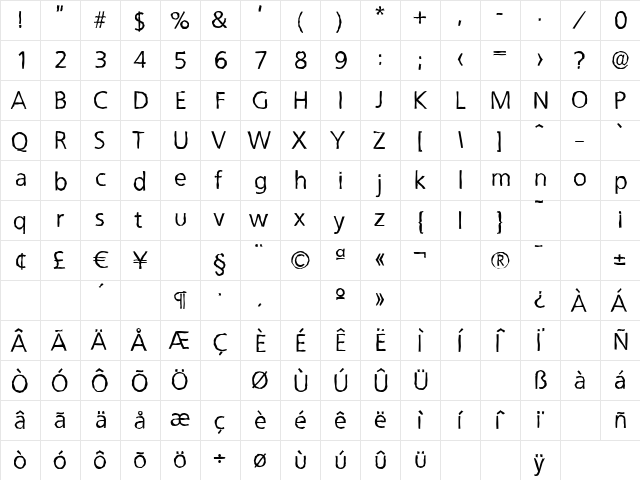 QuebecAntique Regular  glyph index