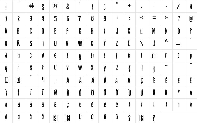 New Press Eroded Regular  glyph index
