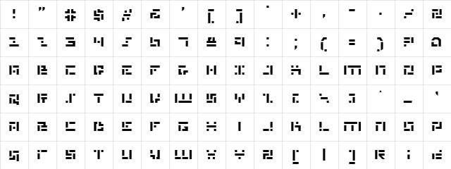 Missile Man Regular  glyph index