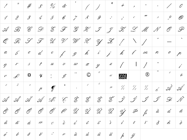 FormalScript Regular  glyph index