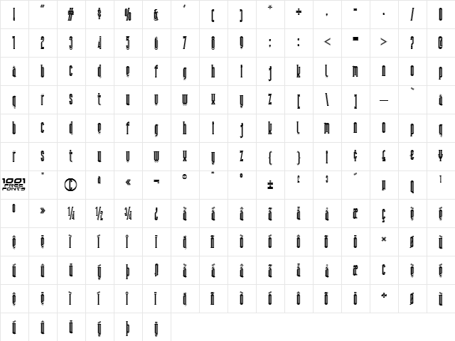 Andiron Outline NF Regular  glyph index