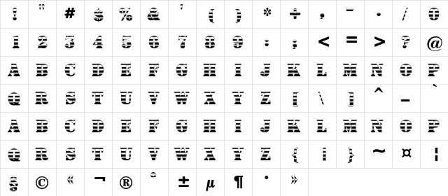 a_SignboardTitulGrd Regular  glyph index