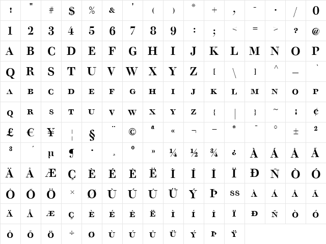 Acanthus Regular  glyph index