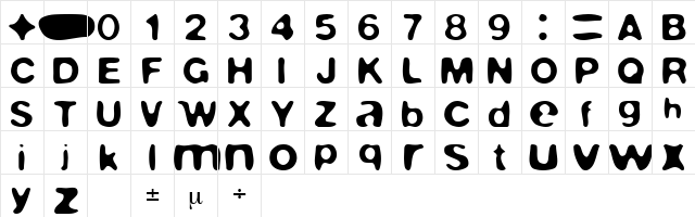 Blurfont Regular  glyph index