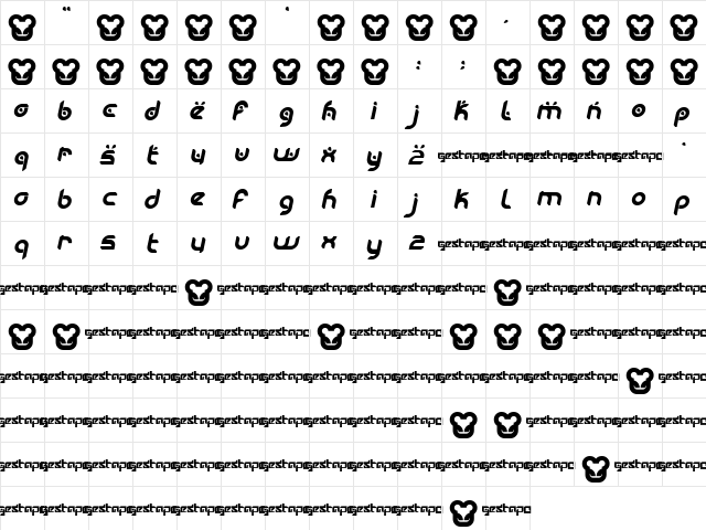 Moogwai Italic  glyph index
