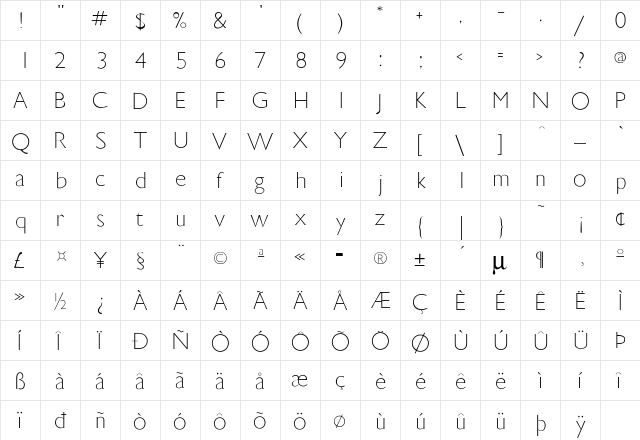 Gilligan Regular  glyph index