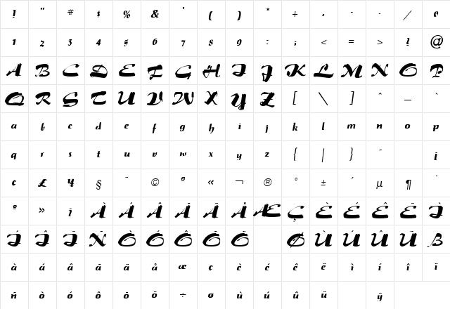 Salto Regular  glyph index