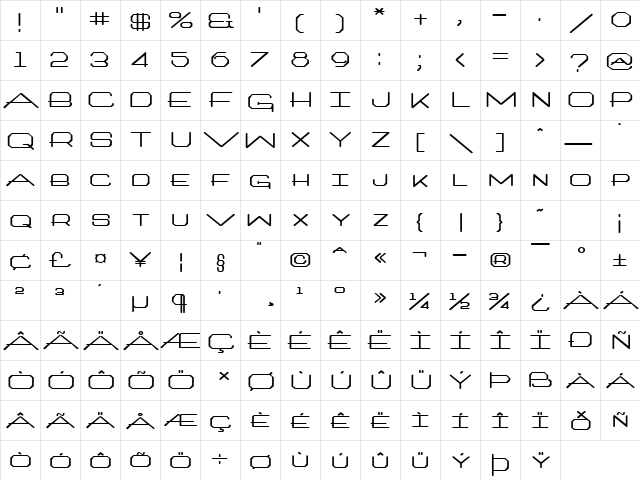 Millennium-Extended Bold  glyph index