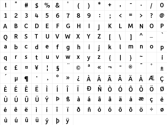 Depot Medium  glyph index