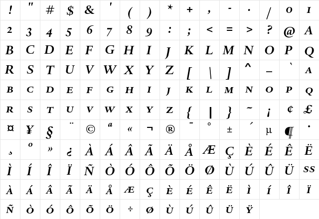 DTL Haarlemmer D Caps Bold Italic  glyph index