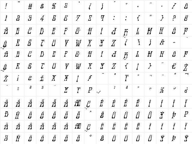 Instant Zen Drop Italic Italic  glyph index