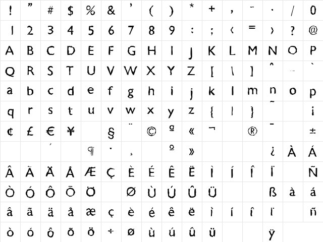 ChantillyRandom Regular  glyph index