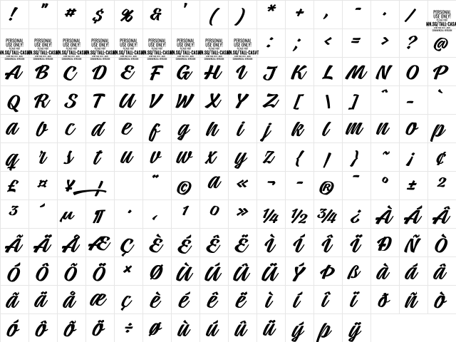 Tall Casat Med PERSONAL USE Regular  glyph index