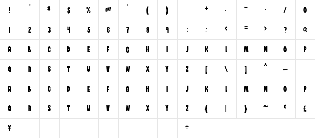 Brinetext Black Regular  glyph index