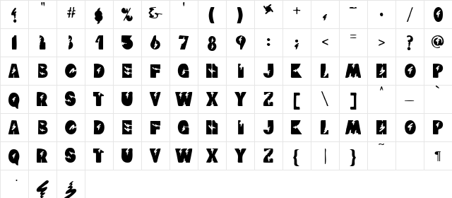 Electric Regular  glyph index