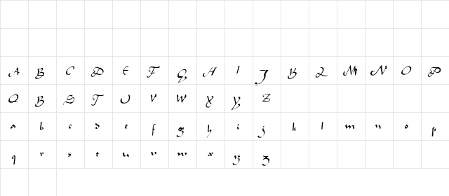 Caliph Regular  glyph index