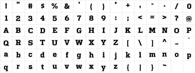 EndzoneSlab-Bold Regular  glyph index