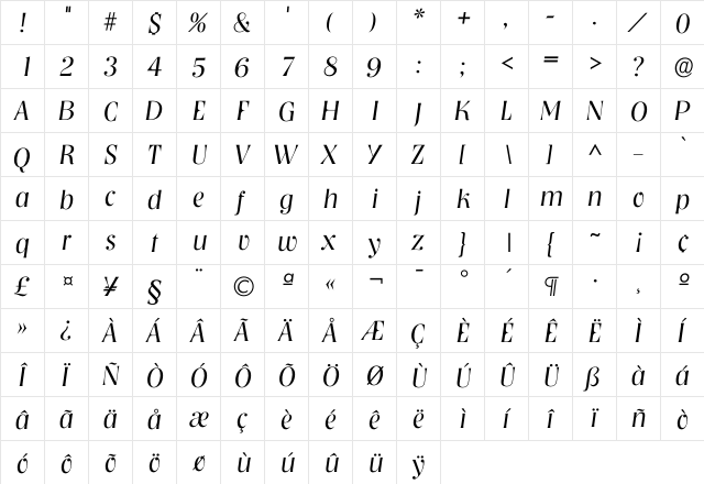 Inashville Light  glyph index