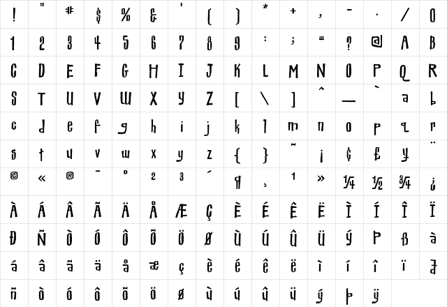 Miscreant Regular  glyph index