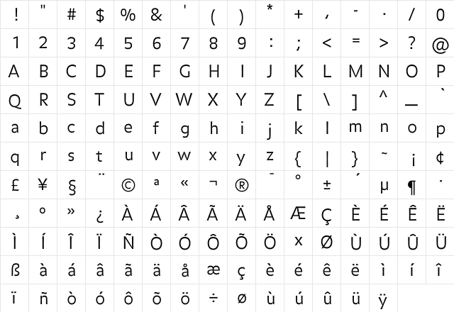 Balance Light  glyph index