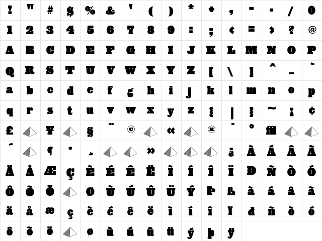 Giza NineThree  glyph index
