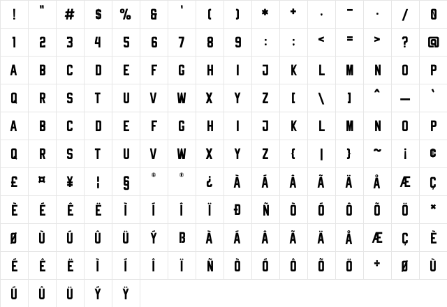 Rheiborn Sans Clean Regular  glyph index