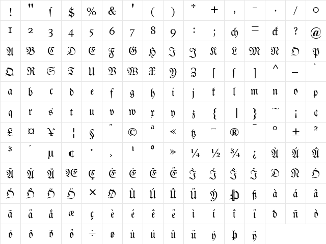 DS Luthersche Regular  glyph index