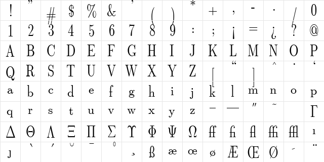 cmdunh10 Regular  glyph index