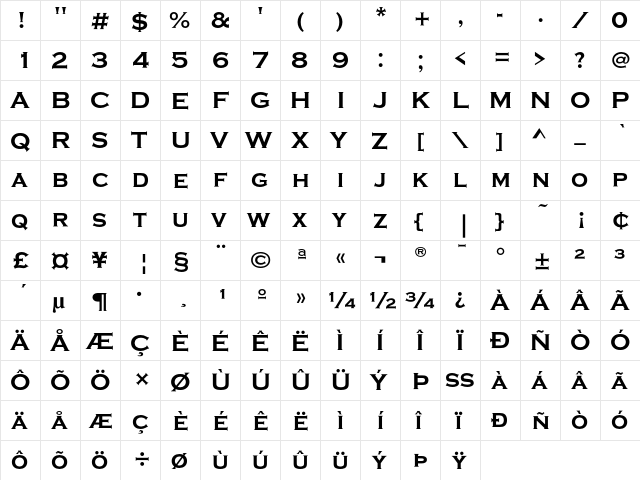 CopperplateEF Bold  glyph index